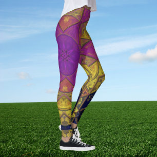 Mosaic Kaleidoscope Flower Pink and Yellow Leggings