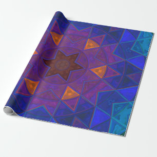 Mosaic Kaleidoscope Flower Pink Blue and Yellow Cadeaupapier