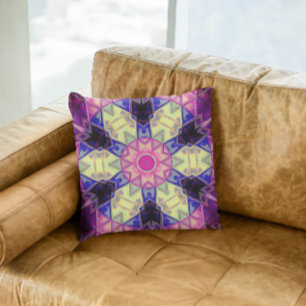 Mosaic Kaleidoscope Flower Pink Yellow and Blue Kussen