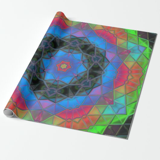 Mosaic Kaleidoscope Flower Rainbow Cadeaupapier (Uitgerold)