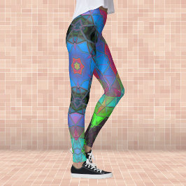 Mosaic Kaleidoscope Flower Rainbow Leggings