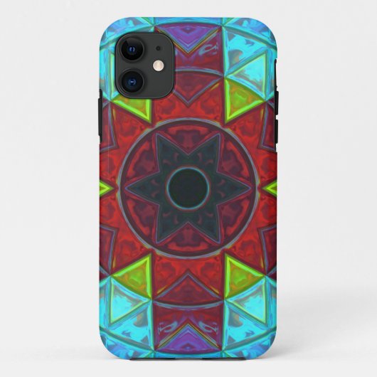 Mosaic Kaleidoscope Flower Red Blue and Green Case-Mate iPhone Case (Achterkant)