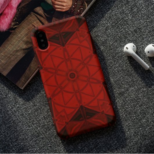 Mosaic Kaleidoscope Flower Red en Black Case-Mate iPhone Case