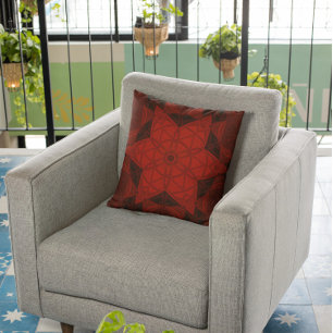 Mosaic Kaleidoscope Flower Red en Black Kussen