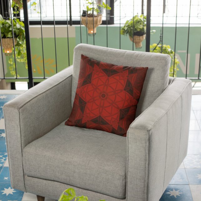 Mosaic Kaleidoscope Flower Red en Black Kussen (Creator heeft geüpload)