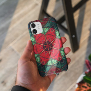 Mosaic Kaleidoscope Flower Red en Blauwgroen Case-Mate iPhone Case
