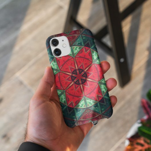 Mosaic Kaleidoscope Flower Red en Blauwgroen Case-Mate iPhone Case