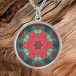 Mosaic Kaleidoscope Flower Red en Blauwgroen Sterling Zilver Ketting<br><div class="desc">Dit mozaïekkaleidoscoopbloemontwerp is voorzien van briljante rode en blauwgroen tegels. Een levendig geometrisch ontwerp geïnspireerd door fractals,  mandala's en gekleurde glazen mozaïeken. Kies nu voor dit mooie trippy ontwerp voor je favoriete vriend die van heldere kleuren houdt!</div>