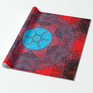 Mosaic Kaleidoscope Flower Red en Blue Cadeaupapier