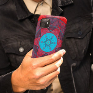 Mosaic Kaleidoscope Flower Red en Blue Case-Mate iPhone Case