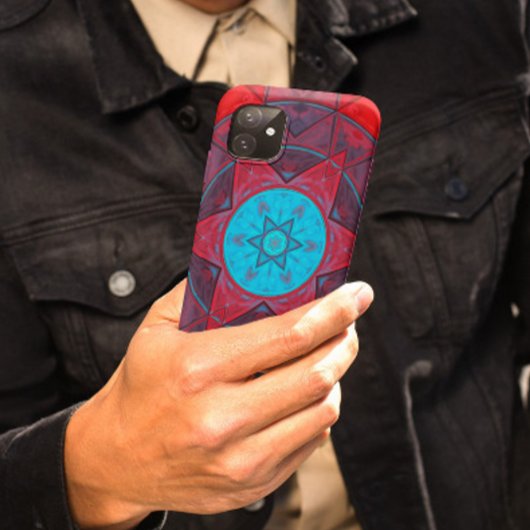 Mosaic Kaleidoscope Flower Red en Blue Case-Mate iPhone Case