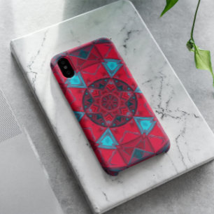 Mosaic Kaleidoscope Flower Red en Blue Case-Mate iPhone Case