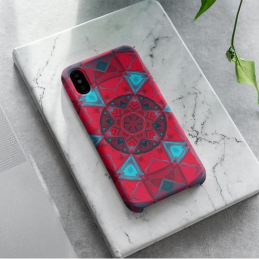 Mosaic Kaleidoscope Flower Red en Blue Case-Mate iPhone Case