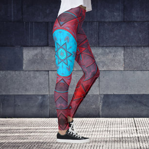 Mosaic Kaleidoscope Flower Red en Blue Leggings