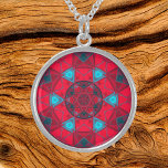 Mosaic Kaleidoscope Flower Red en Blue Sterling Zilver Ketting<br><div class="desc">Dit mozaïekkaleidoscoopontwerp is voorzien van briljante rode en blauwe tegels. Een levendig geometrisch ontwerp geïnspireerd door fractals,  mandala's en gekleurde glazen mozaïeken. Haal nu dit mooie trippy ontwerp en voeg wat roebelkleurige kleuren toe aan je leven!</div>