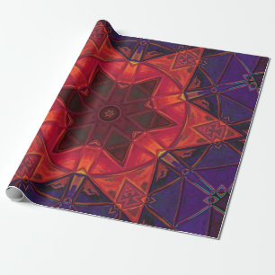 Mosaic Kaleidoscope Flower Red en Paars Cadeaupapier