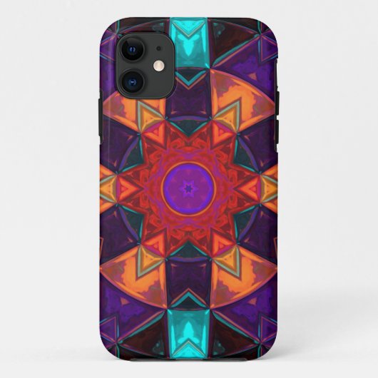 Mosaic Kaleidoscope Flower Red Oranje and Blue Case-Mate iPhone Case (Achterkant)