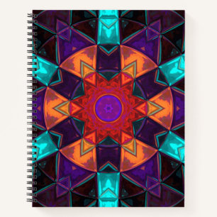 Mosaic Kaleidoscope Flower Red Oranje and Blue Notitieboek