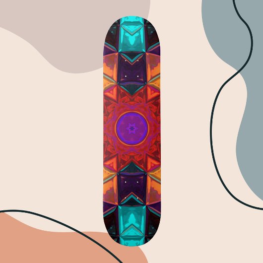 Mosaic Kaleidoscope Flower Red Oranje and Blue Persoonlijk Skateboard