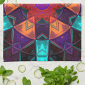 Mosaic Kaleidoscope Flower Red Oranje and Blue Theedoek (Gevouwen)