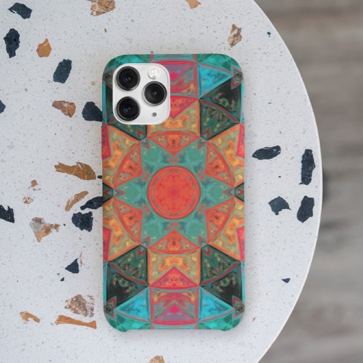 Mosaic Kaleidoscope Flower roze and Blauwgroen Case-Mate iPhone Case