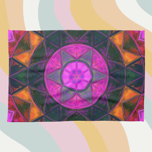 Mosaic Kaleidoscope Flower roze Paars and Oranje Theedoek