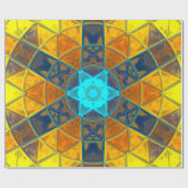 Mosaic Kaleidoscope Flower Yellow and Blue Cadeaupapier (Vlak)