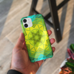 Mosaic Kaleidoscope Flower Yellow and Blue Case-Mate iPhone Case