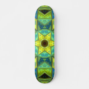 Mosaic Kaleidoscope Flower Yellow and Blue Persoonlijk Skateboard