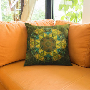 Mosaic Kaleidoscope Flower Yellow and Green Kussen