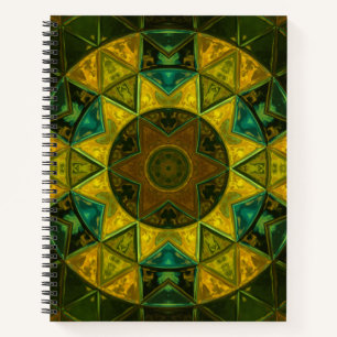 Mosaic Kaleidoscope Flower Yellow and Green Notitieboek