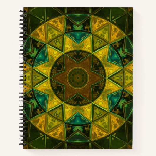 Mosaic Kaleidoscope Flower Yellow and Green Notitieboek (Voorkant)
