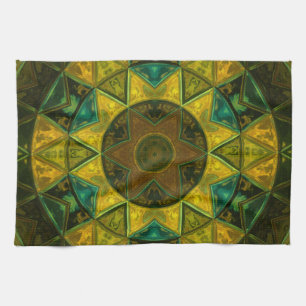 Mosaic Kaleidoscope Flower Yellow and Green Theedoek