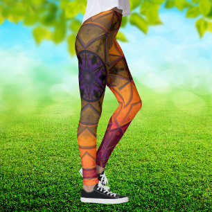 Mosaic Kaleidoscope Flower Yellow and Paars Leggings