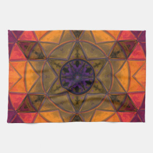 Mosaic Kaleidoscope Flower Yellow and Paars Theedoek
