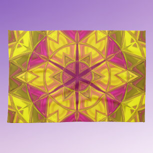 Mosaic Kaleidoscope Flower Yellow and Pink Theedoek