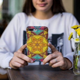 Mosaic Kaleidoscope Flower Yellow Blue and Red Case-Mate iPhone Case