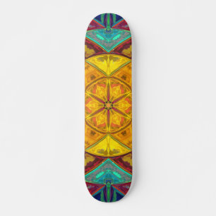 Mosaic Kaleidoscope Flower Yellow Blue and Red Persoonlijk Skateboard
