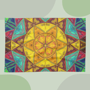 Mosaic Kaleidoscope Flower Yellow Blue and Red Theedoek