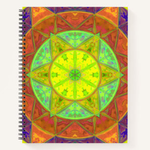 Mosaic Kaleidoscope Flower Yellow Green and Oranje Notitieboek