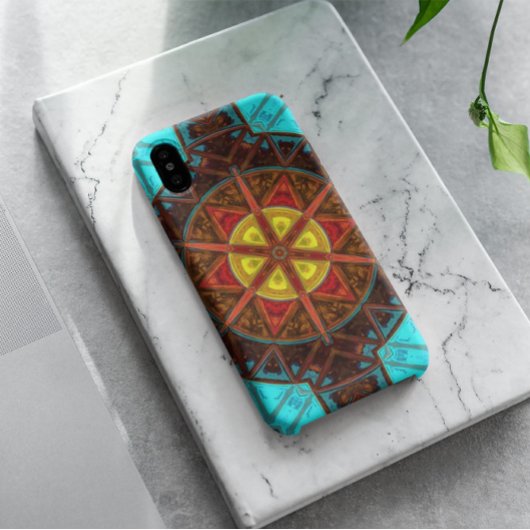 Mosaic Kaleidoscope Flower Yellow Oranje and Blue Case-Mate iPhone Case