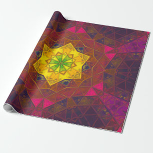 Mosaic Kaleidoscope Flower Yellow Paars and Pink Cadeaupapier