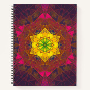 Mosaic Kaleidoscope Flower Yellow Paars and Pink Notitieboek