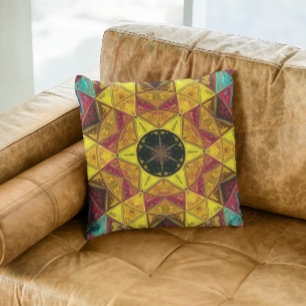 Mosaic Kaleidoscope Flower Yellow Red and Blue Kussen