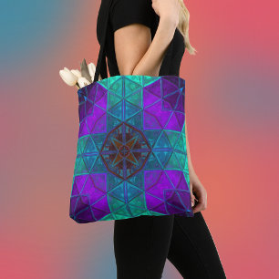 Mosaic Kaleidoscope Square Blue and Paars Tote Bag