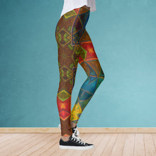 Mosaic Kaleidoscope Square Blue Red en Green Leggings