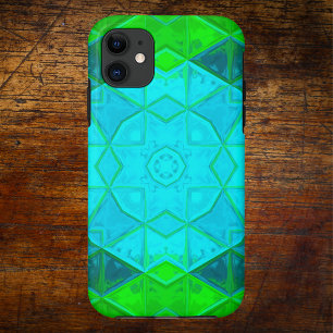 Mosaic Kaleidoscope Square Green and Blue Case-Mate iPhone Case