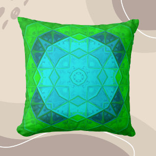 Mosaic Kaleidoscope Square Green and Blue Kussen