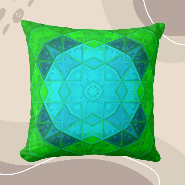 Mosaic Kaleidoscope Square Green and Blue Kussen (Creator heeft geüpload)
