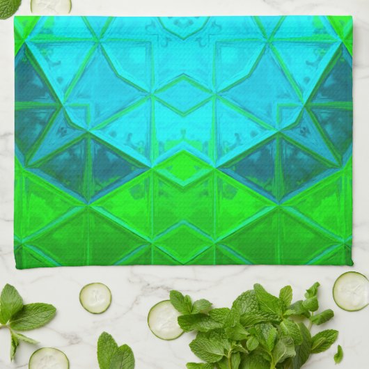 Mosaic Kaleidoscope Square Green and Blue Theedoek (Gevouwen)